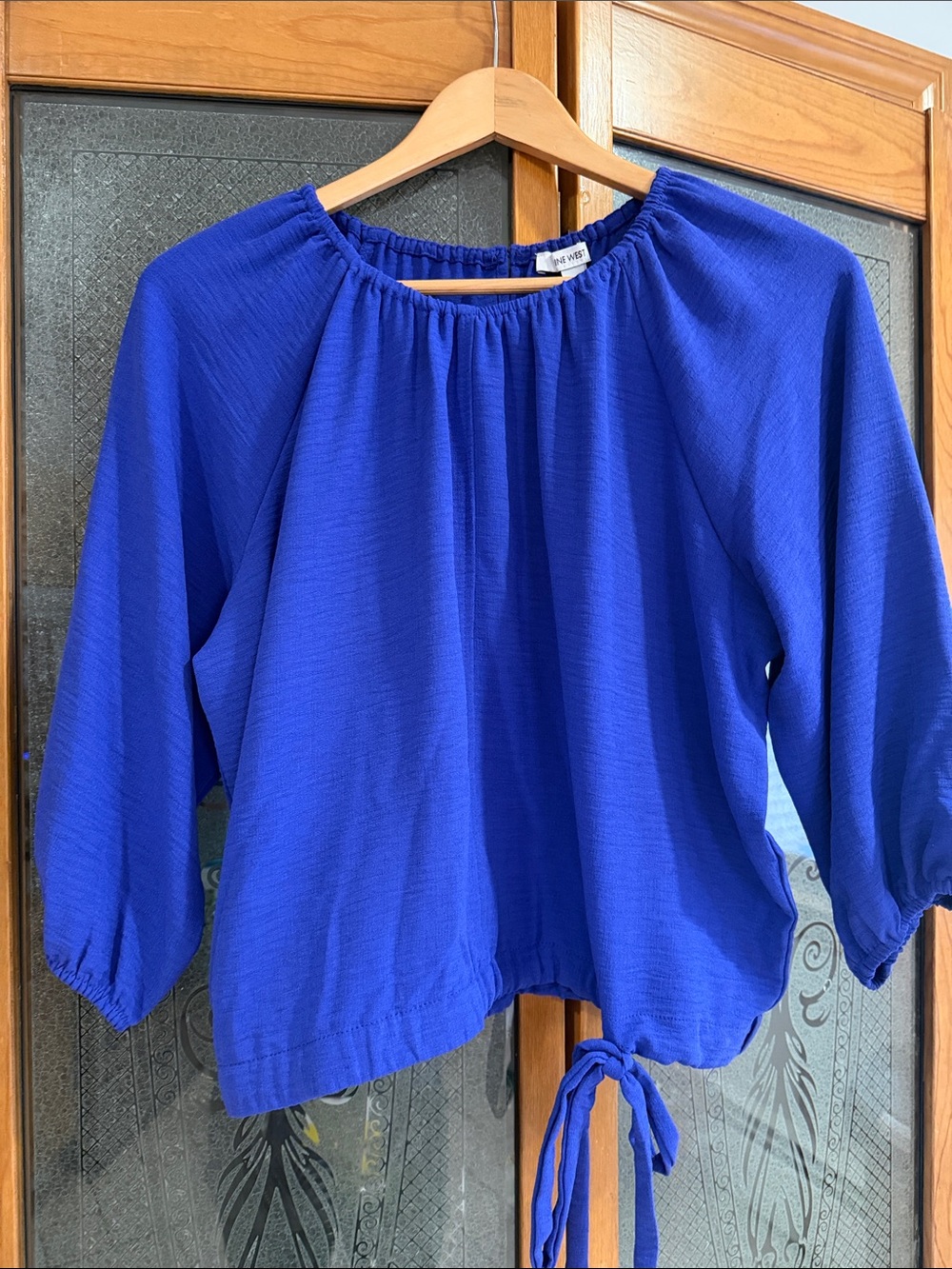 Nine Wesr Blue Women's Tie-Hem Blouse - Medium
